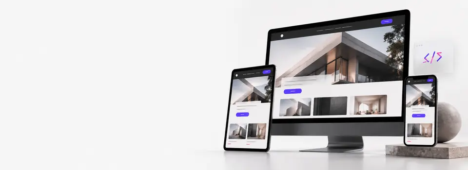 A coordinated business website displayed on a desktop, tablet and smartphone.