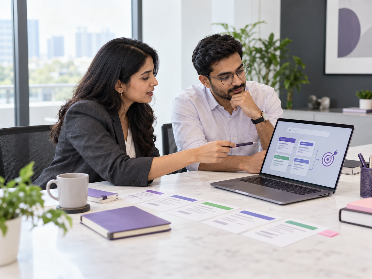Illustrative marketing team reviewing paid-search campaign plans.